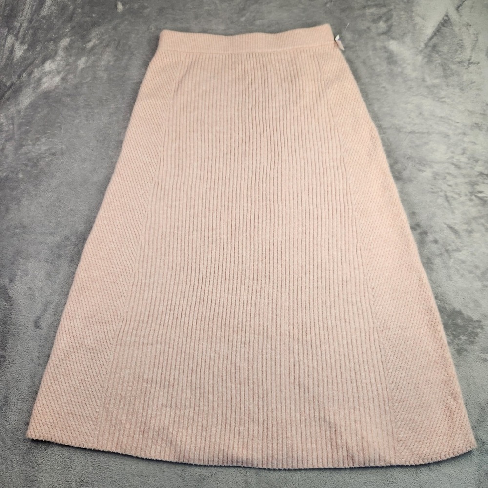 New Maje Rose Pale Pink Ribbed Knit Midi Skirt Sz 40 US Large Alpaca Wool Blend